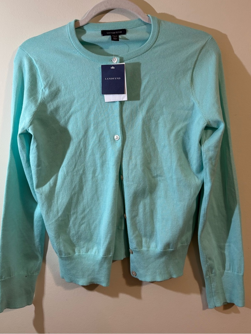 Land's End cardigan women’s XS petite fine gauge sweater mint green‎ color NWT
